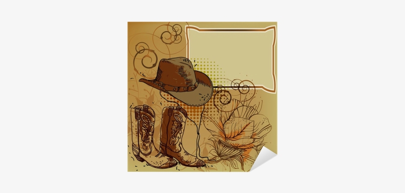 Vector Frame With A Cowboy Hat, Boots And Flowers Sticker - Willie Nelson ...and Then I Wrote Vinyl Record, transparent png #4281281