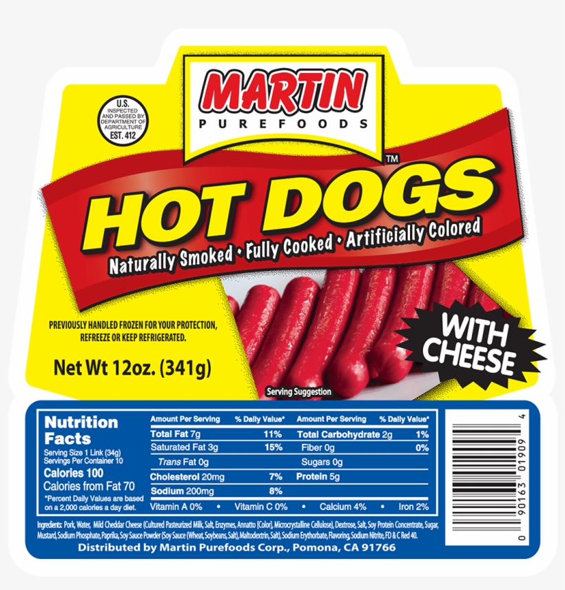 Hot Dogs With Cheese 12 Oz - Martin Purefoods, transparent png #4281525