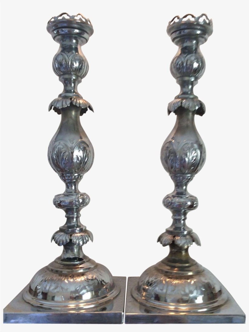 Fraget N Plaque Silver Plated Sabbath Candlesticks - Antique, transparent png #4281944