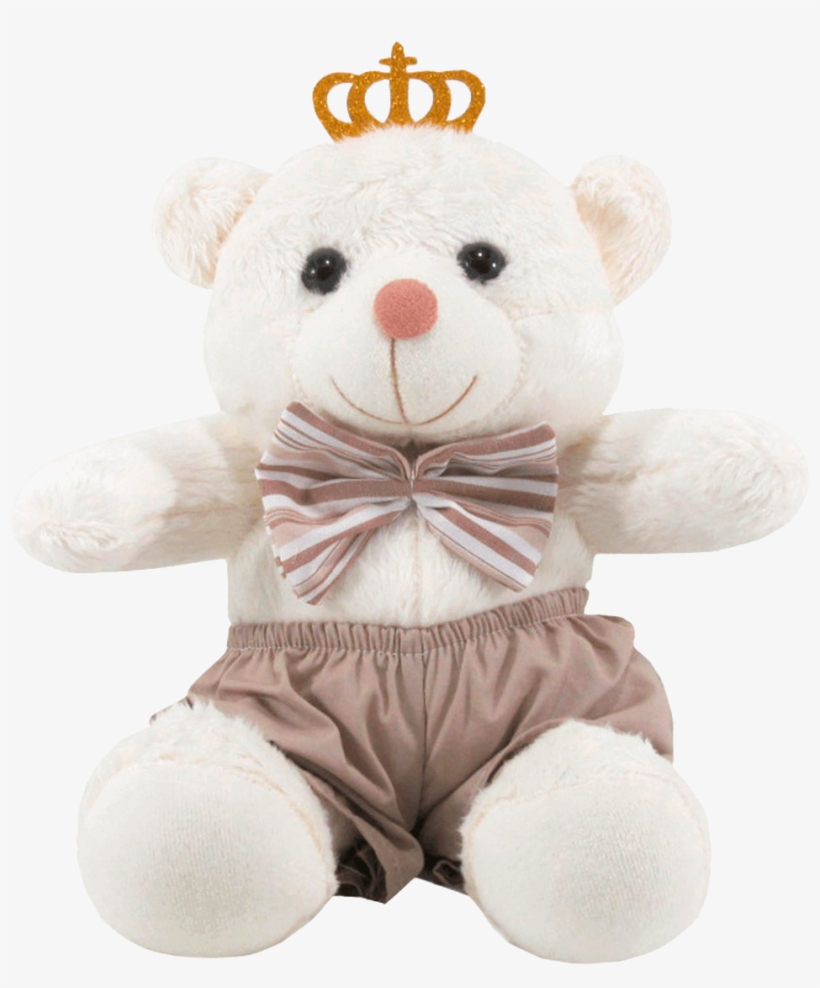 Urso Imperial - Urso Soft Grande Shorts Bege E Laço Listrado Com Coroa, transparent png #4285823