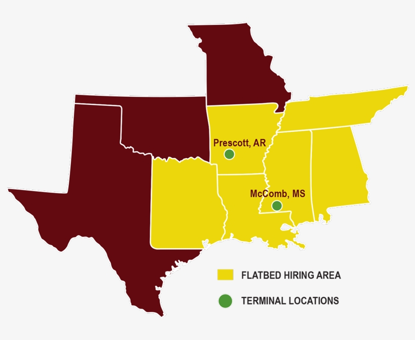 Our Cdl-a Flatbed Opportunities Expand From Company - Map Of Arkansas Mississippi Alabama Tennessee Louisiana, transparent png #4285891