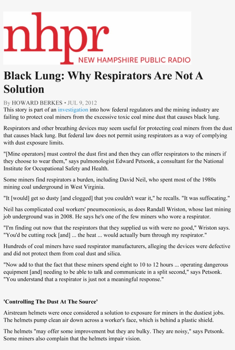 Black Lung Why Respirators - Portable Network Graphics, transparent png #4295587