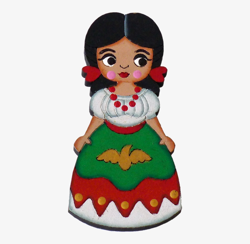 "china Poblana" Traditional Dress Magnet, Wooden Xochico - Imagen De China Poblana Caricatura, transparent png #4296527
