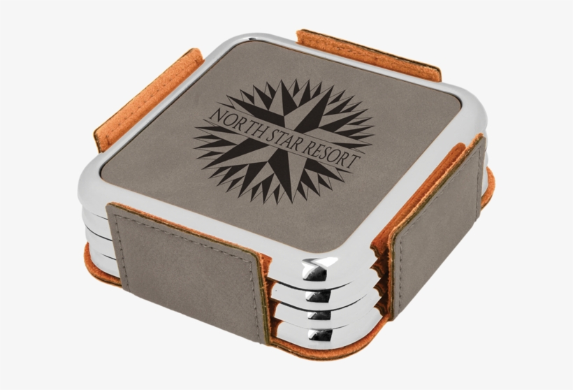 Square Gray Leatherette With Silver Edge 4-coaster - Leather Corporate Gift Items, transparent png #4296575