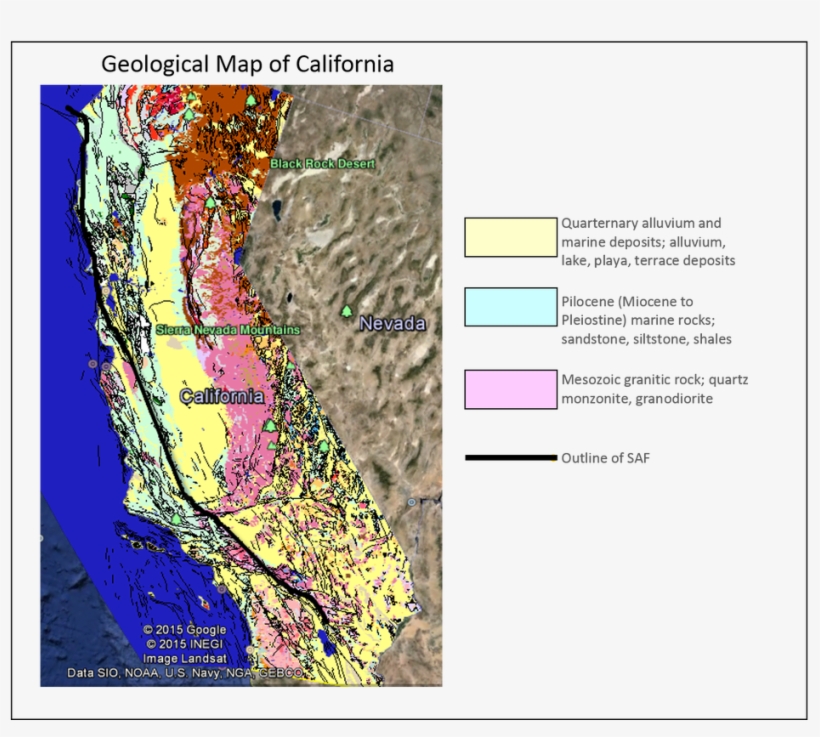 The Legend Specifies The Main 3 Lithologies Seen Along - San Andreas Fault Rock Maps, transparent png #4297980