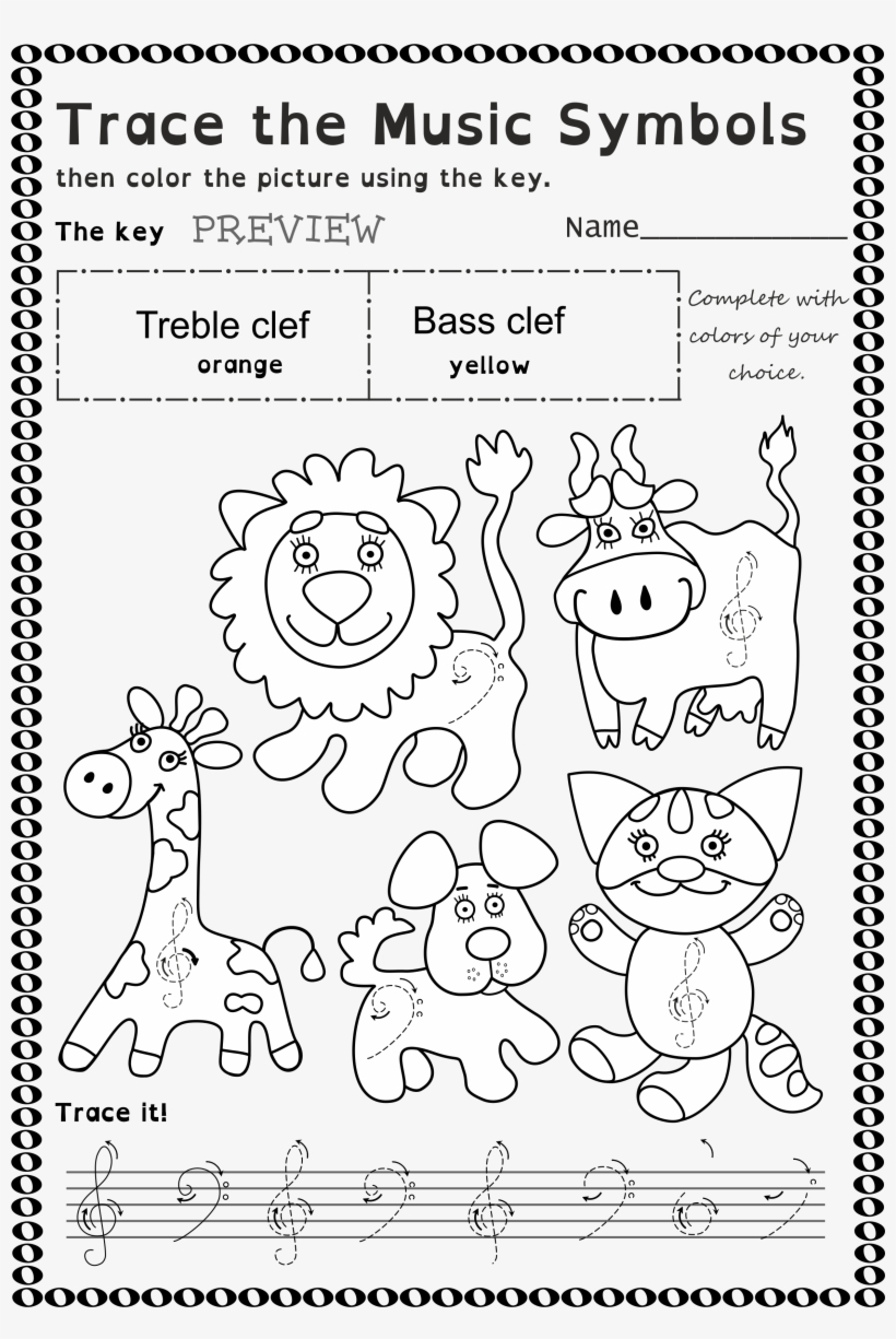 Funny Worksheets To Trace Basic Music Symbols For Younger - Music, transparent png #433096