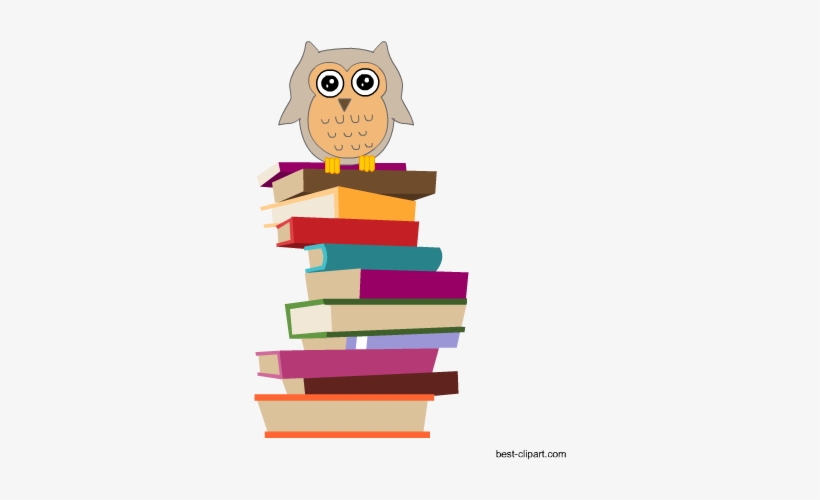 Owl Sitting On A Pile Of Books Free Clipart Image - Clip Art, transparent png #433225