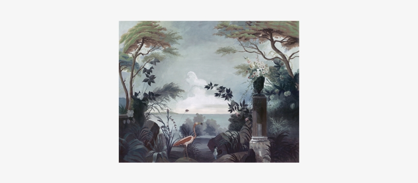 “le Jardin Au Flamant Rose” Wallpaper - Technique A La Zuber Gris Coloré Panoramique Foret, transparent png #434817