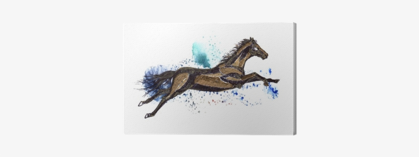 Flying Horse Black And Gold Drawing On A Watercolor - Watercolor Painting, transparent png #435090