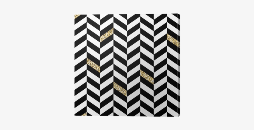Classic Chevron Pattern With Glittering Golden Canvas - Black And White Chopping Board, transparent png #436303