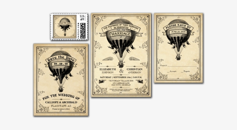 Vintage Hot Air Balloon Wedding Invitation - Art Print: Vintage Reproduction's Le Pilote, 27x22in., transparent png #4300015