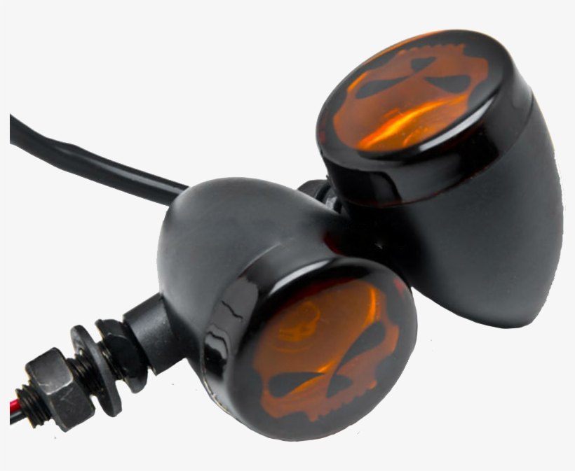 Skeleton Side Mirrors Skull Turn Signal - Krator 2pc Skull Lens Black Motorcycle Turn Signals, transparent png #4303778