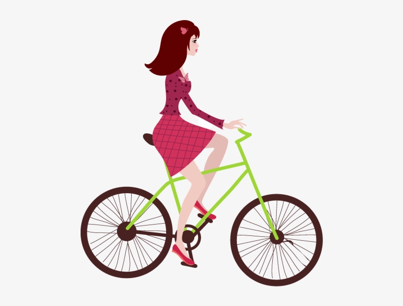 Cartoon Young Woman Riding A Bike - Riding A Bike Cartoon Transparent, transparent png #4306593