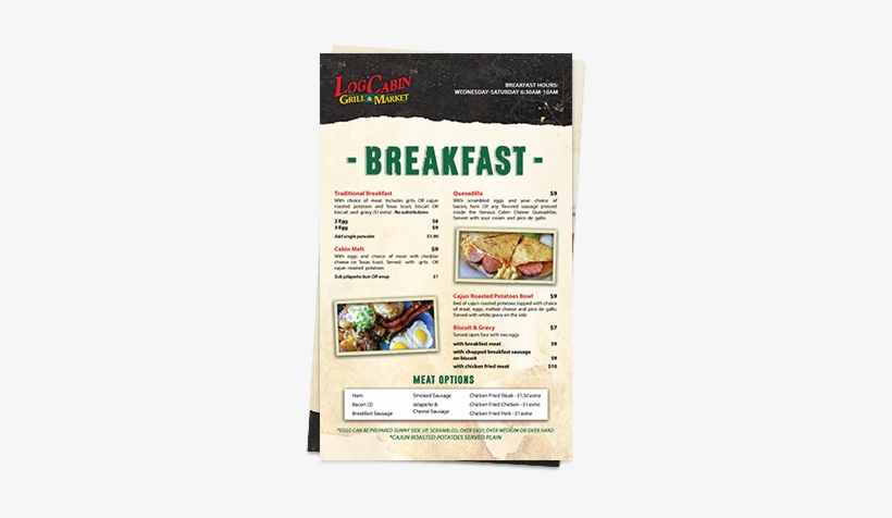 Breakfast Menu - Log Cabin Grill & Market, transparent png #4314939