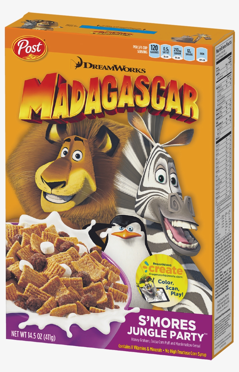 Box Of Dreamworks Madagascar S'mores Jungle Party Cereal - Malt O Meal Cereal, S'mores - 12 Oz, transparent png #4317715