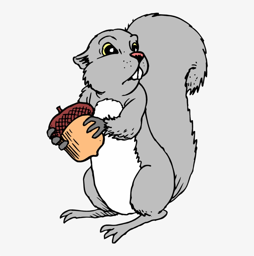 Cute Gray Squirrel Cartoon Character Holding A Acorn - Gray Squirrel Clipart, transparent png #4318431