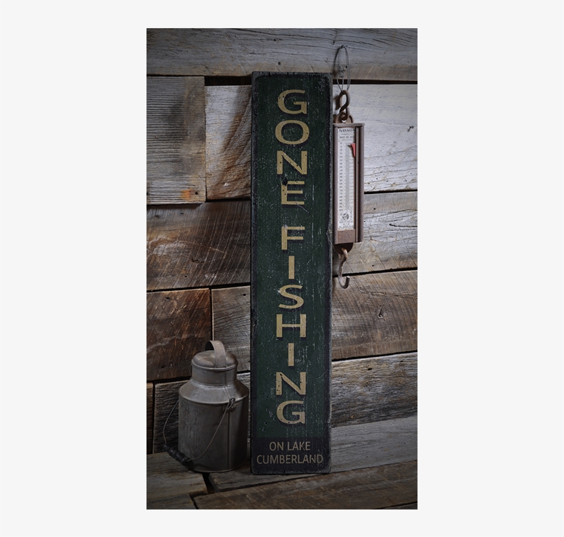 Gone Fishing, Vertical Fishing Decor - Vertical Groceries Wooden Sign - 7.25 X 36 Inches, transparent png #4319354