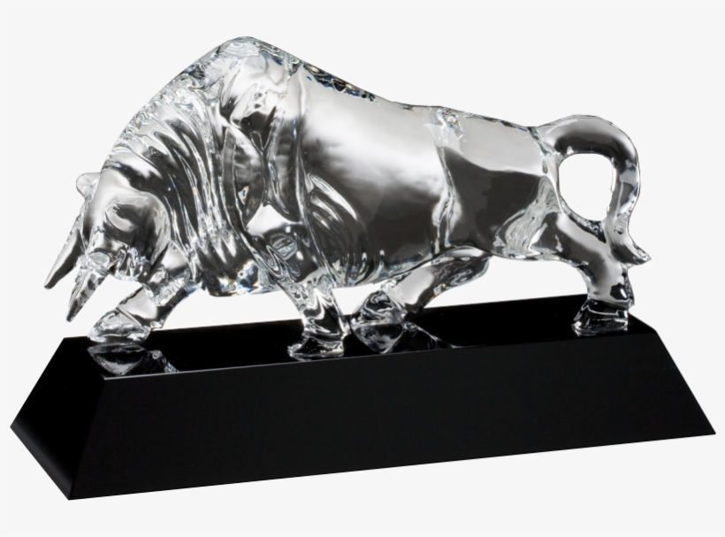 Charging Bull Optical Crystal On Black Base - Custom Large Crystal Bull Award With Black Base, 13", transparent png #4320803