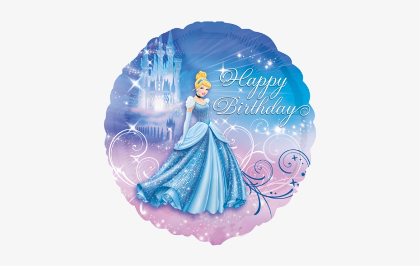 18" Cinderella & Castle Happy Birthday Foil Balloon - Cinderella Birthday, transparent png #4321427