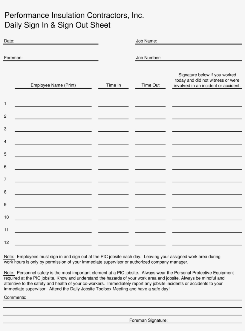 Blank Employee Sign In Sheet Main Image - Document, transparent png #4327827
