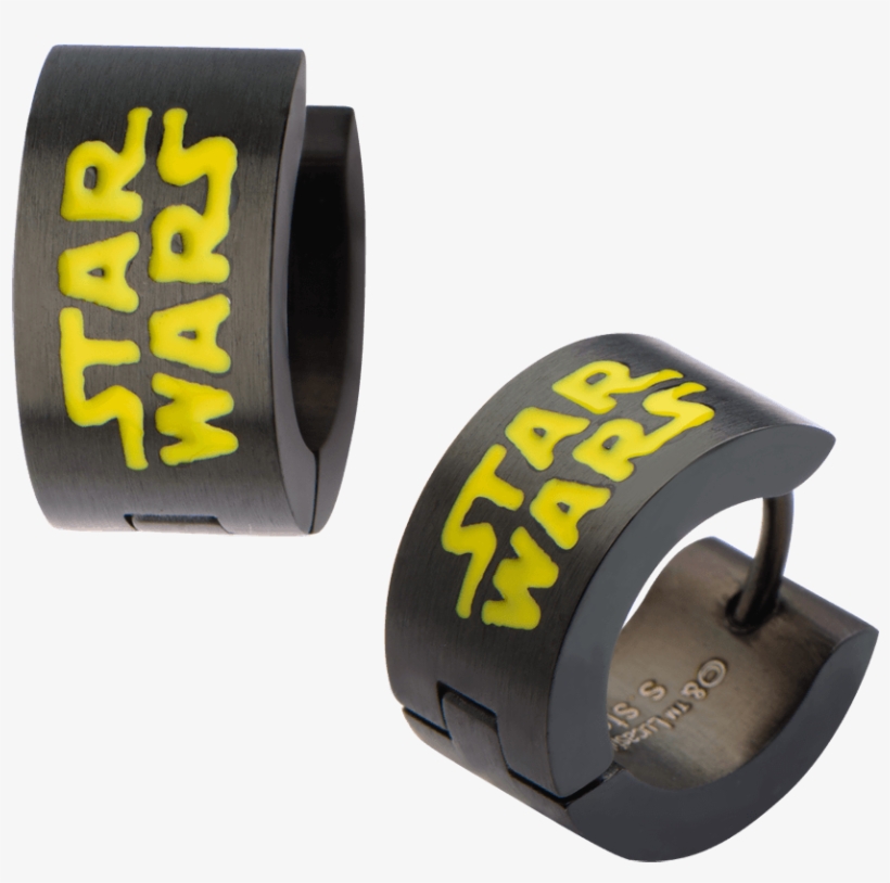 Star Wars Logo Black Pvd Huggie Earrings - Super-heroes Star Wars Stainless Steel Black Pvd Text, transparent png #4331204