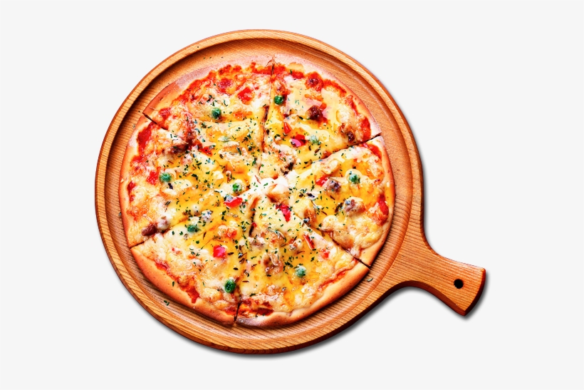 Or Thin Dough Pizza - Pizza On Wooden Plate, transparent png #4336227