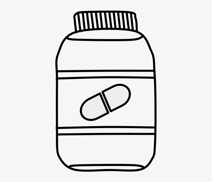 Pill, Vitamin, Medicine, Bottle, Black And White, Png - Line Art, transparent png #4345595