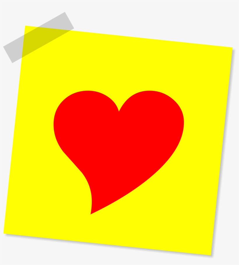 Red Heart On The Yellow Sticky Note - Love, transparent png #4365252
