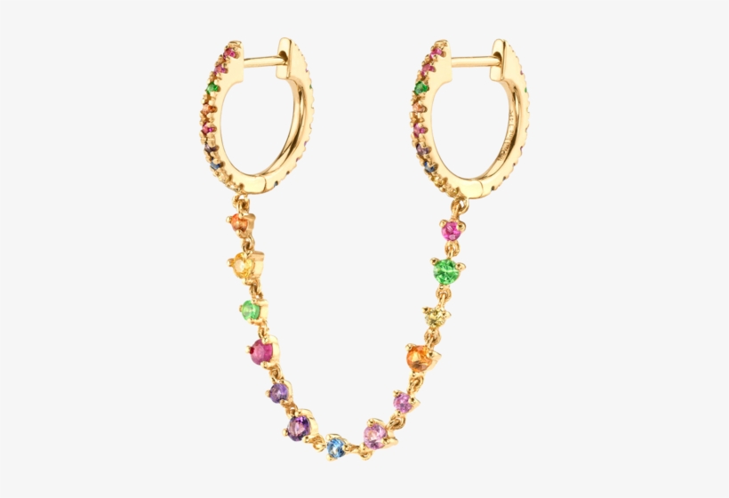 Rainbow Double Huggie With Tennis Chain - Tennis, transparent png #4371763