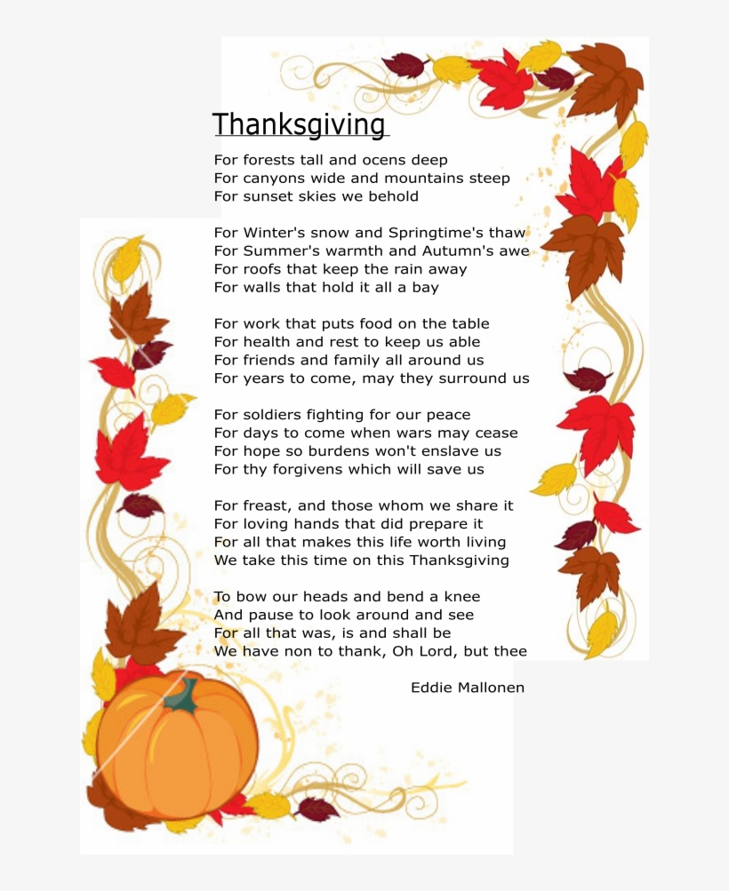 Thanksgiving Poem By Eddie Mallonen In Fall Border - Fall Writing Prompt For 4th Grade, transparent png #4373034