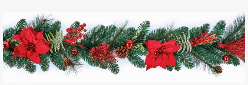 Red Poinsettia Christmas Garland Home Decoration - Wreaths & Garlands, transparent png #4374103