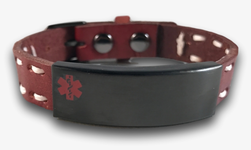 Medical Id Bracelet, Brown Leather & White Stitches - Armband Bruin Leer, transparent png #4375086