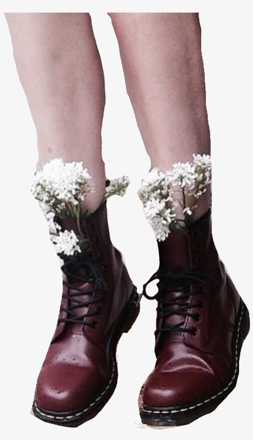 Cream Red Polyvore Moodboard Filler Boots Legs Daisies - Dr. Martens Vintage 1460, transparent png #4379245