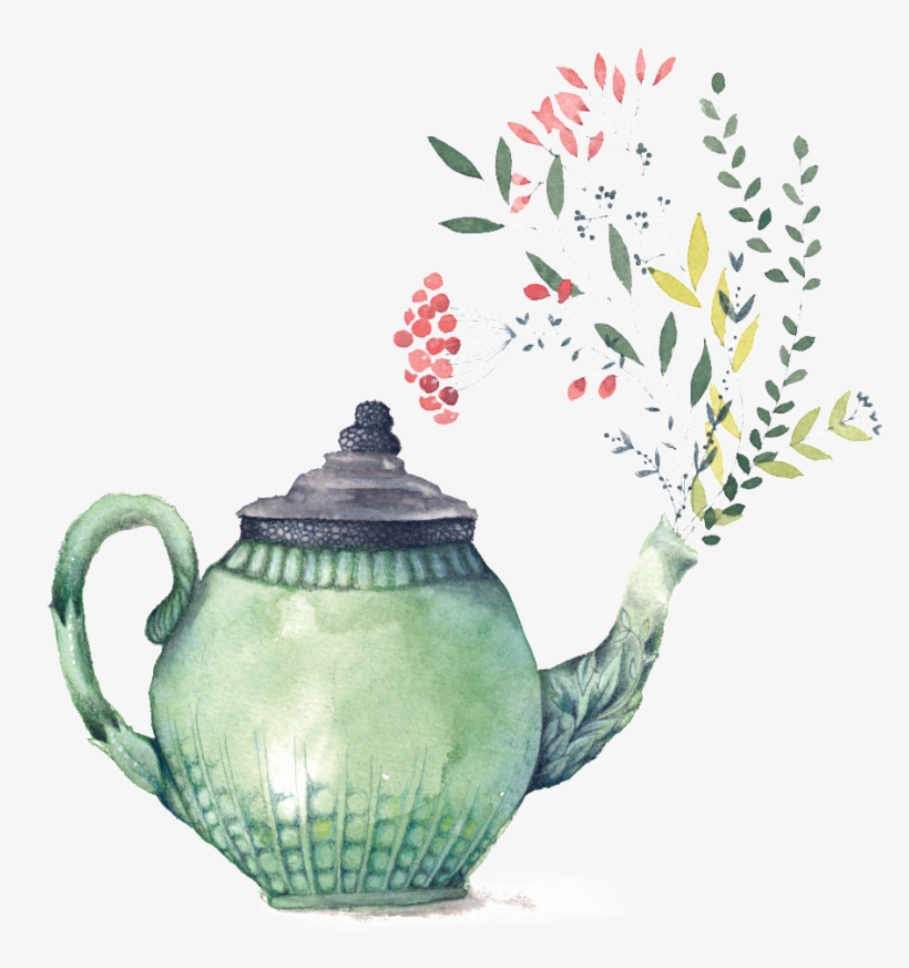 Hand Painted Creative Teapot And Green Leaf Png Beautiful - Watercolor Teapot Teapot Illustration, transparent png #4380959