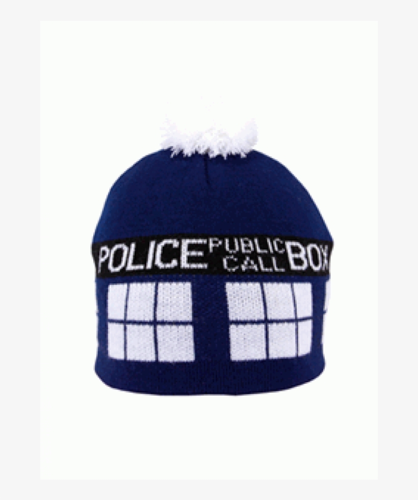 Tardis Doctor Who Knit Beanie At Cosplay Costume Closet - Adult Tardis Pom Beanie, transparent png #4395643