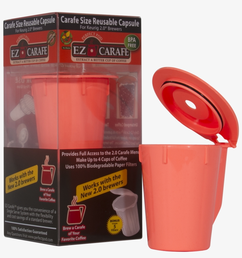 Ez Carafe Perfect Pod Size Reusable Coffee Filter Capsule - Ez-carafe For Keurig 2.0 - K200, K300, K400, K500 Series, transparent png #4398006