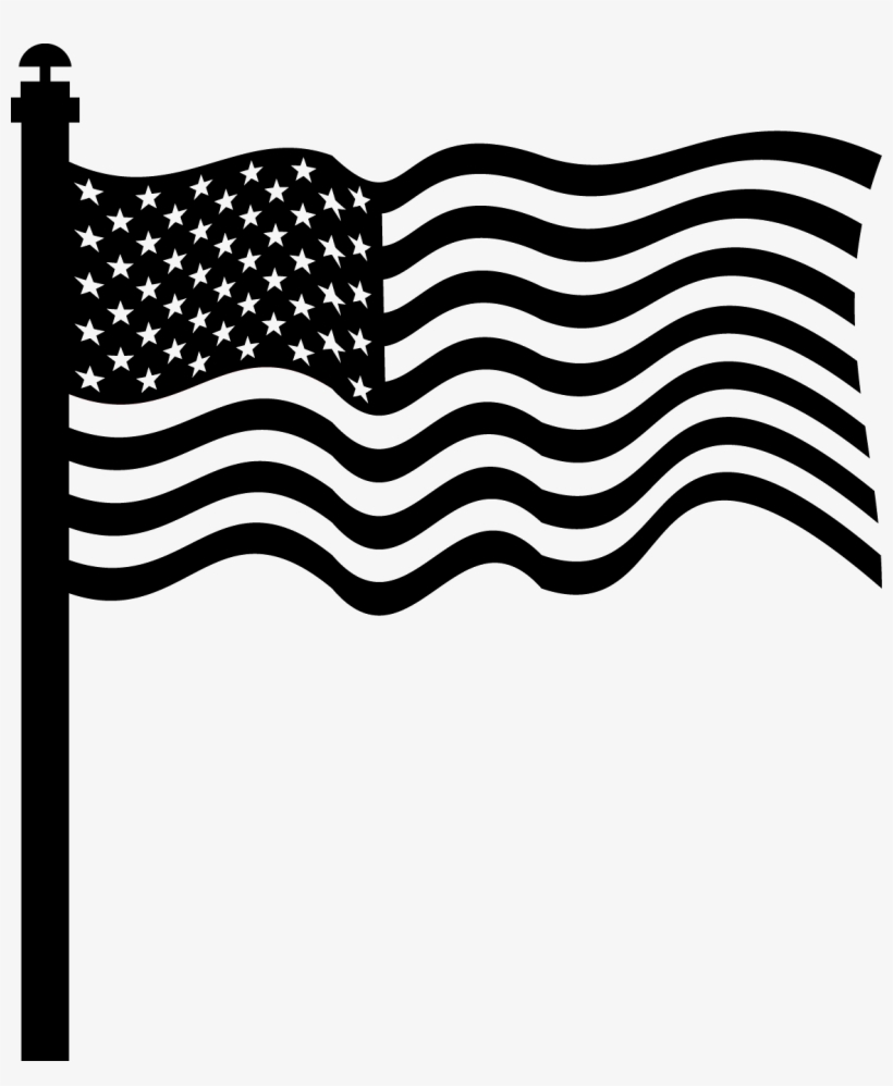39amr8 - Black And White American Flag On Pole, transparent png #440824