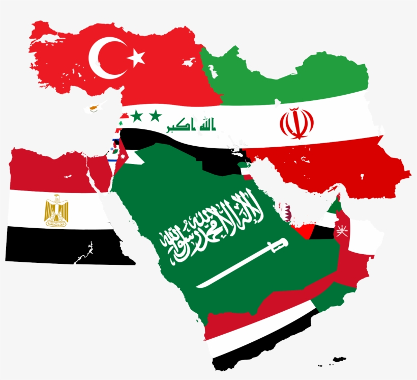 Map Flag Clipart Music - Middle East Map With Flags, transparent png #440885