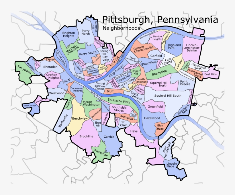 The Battle Of Pennsylvania - Pittsburgh Neighborhood Map, transparent png #444249
