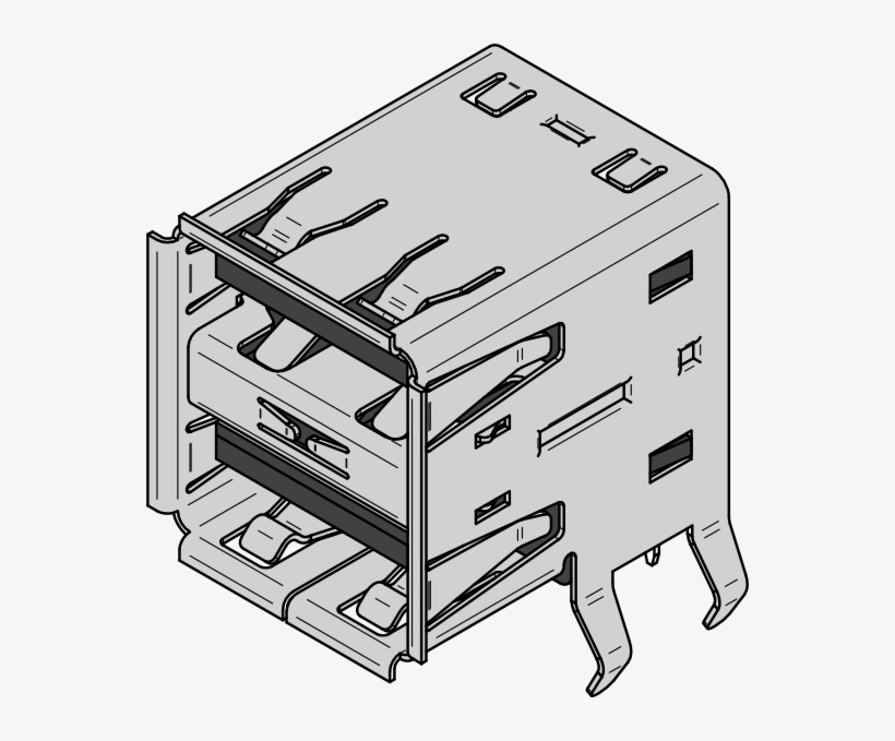 Usb Type A Dual Receptacle Clip Art Free Vector - Dual Usb A Type Connector, transparent png #444310