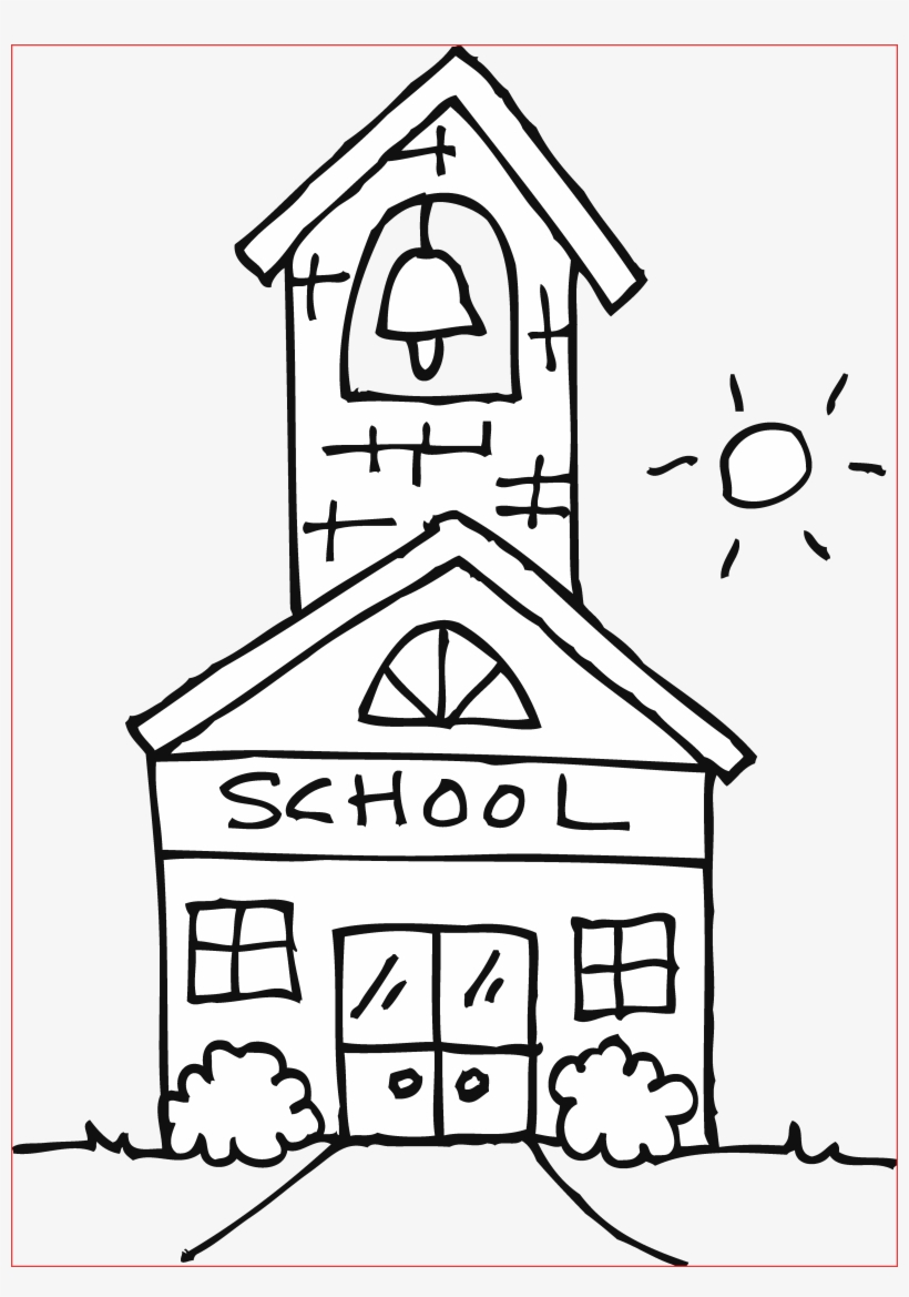 Cute Schoolhouse Coloring Page Free Clip Art - School Clipart Black And White, transparent png #447512