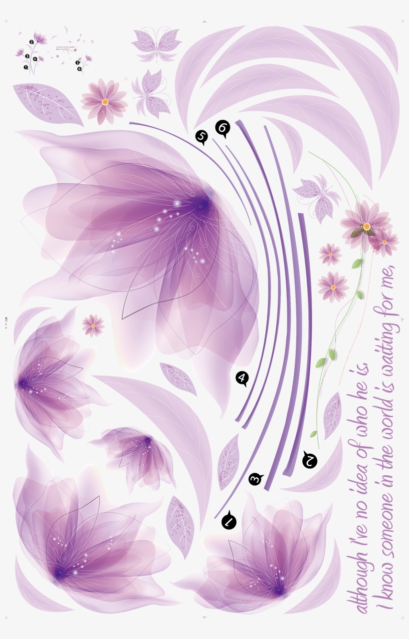 Binmer Diy Purple Flowers Tv Background Wall Decoration - Wall Decal, transparent png #4402521