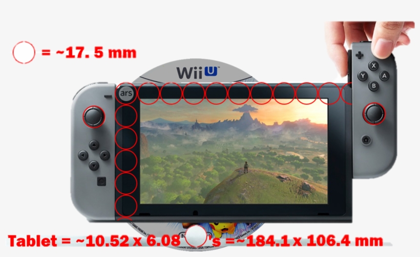 Wii U Disc Nintendo Switch Tablet Size Comparison Ars - Nintendo Switch Console With Gray Joy-con, transparent png #4403917