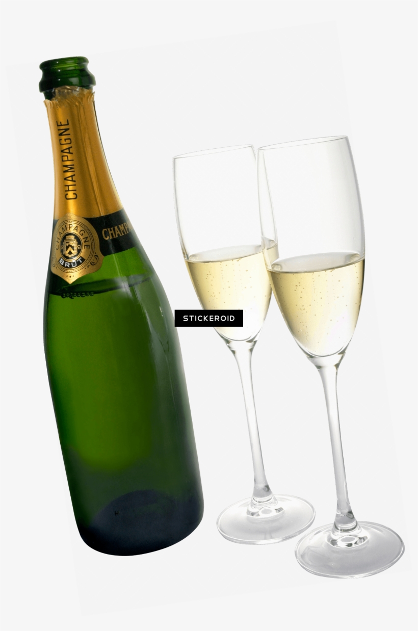 Champagne Two Glasses Bottle - Bottle, transparent png #4406638