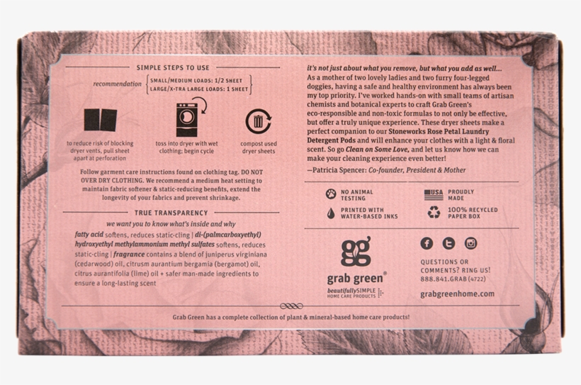 Stoneworks Dryer Sheets Rose Petal - Grab Green Stoneworks Natural Dryer Sheets, transparent png #4407918