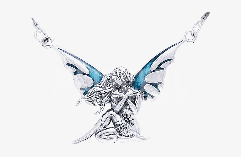 White Bronze Dark Wings Fairy Necklace - Carolina Glamour Collection Sterling Silver Teal Enameled, transparent png #4410940