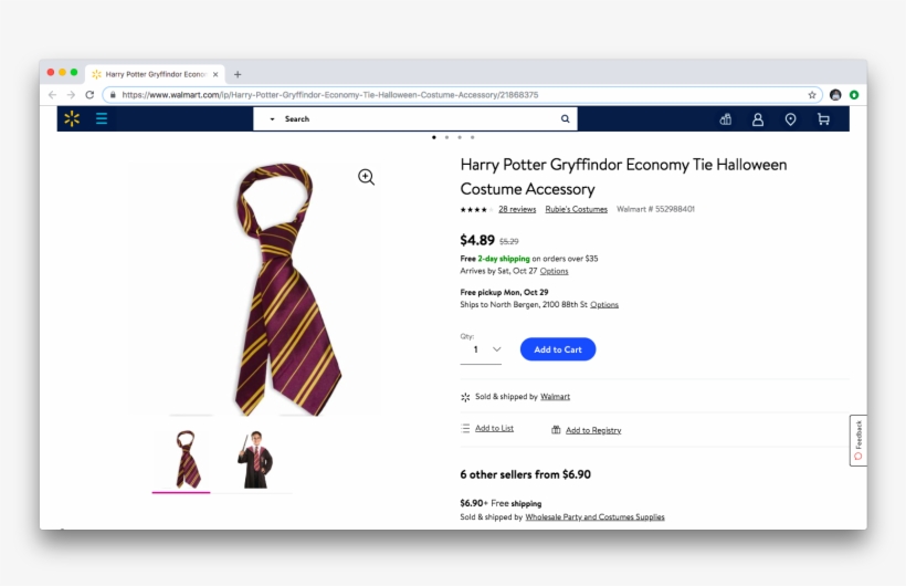 Harry Potter Gryffindor Economy Tie Halloween Costume - Harry Potter Tie, transparent png #4424016