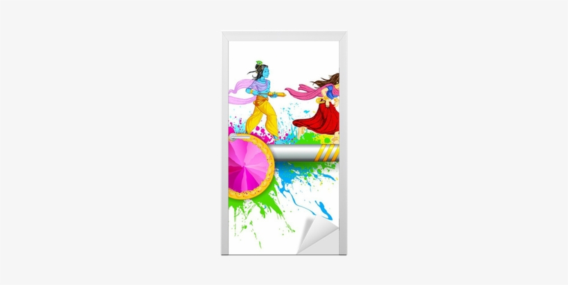 Radha And Lord Krishna Playing Holi Door Sticker • - Holi Hindu God, transparent png #4433260