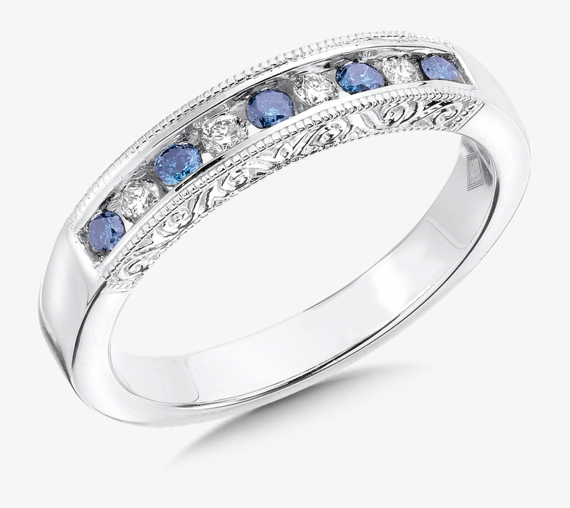 Sdc Creations Channel Set Blue & White Diamond Anniversary - Engagement Ring, transparent png #4436512