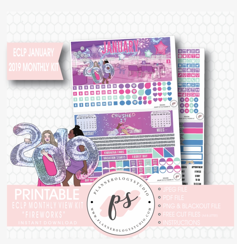 Fireworks New Years January 2019 Monthly View Kit Digital - Craft, transparent png #4437861